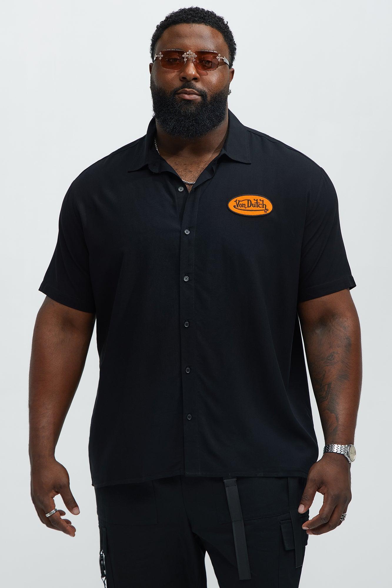 Von Dutch Front And Back Graphic Short Sleeve Button Up Shirt - Black Male Product Image