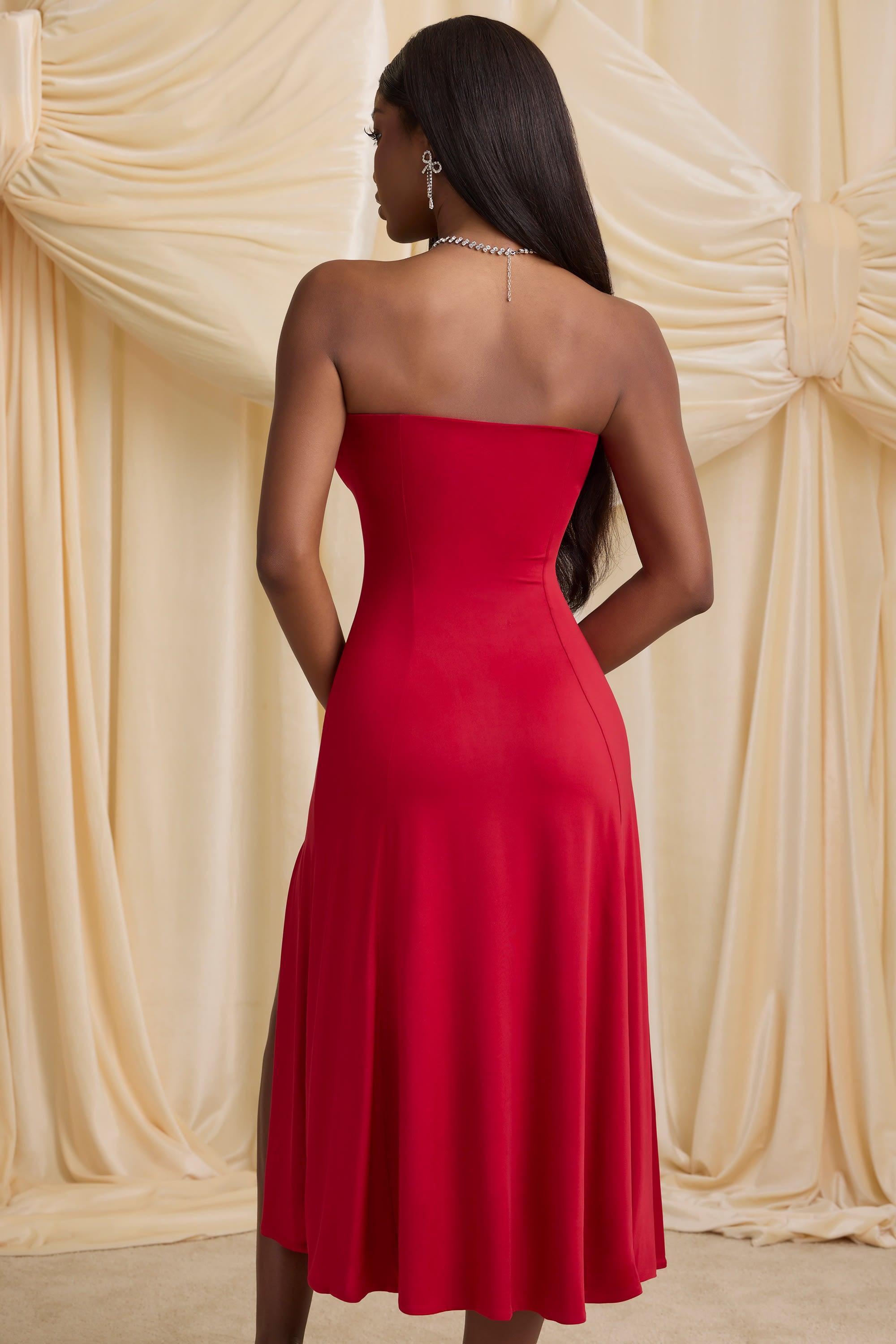 Slinky Jersey Strapless A-Line Midaxi Dress in True Red Product Image