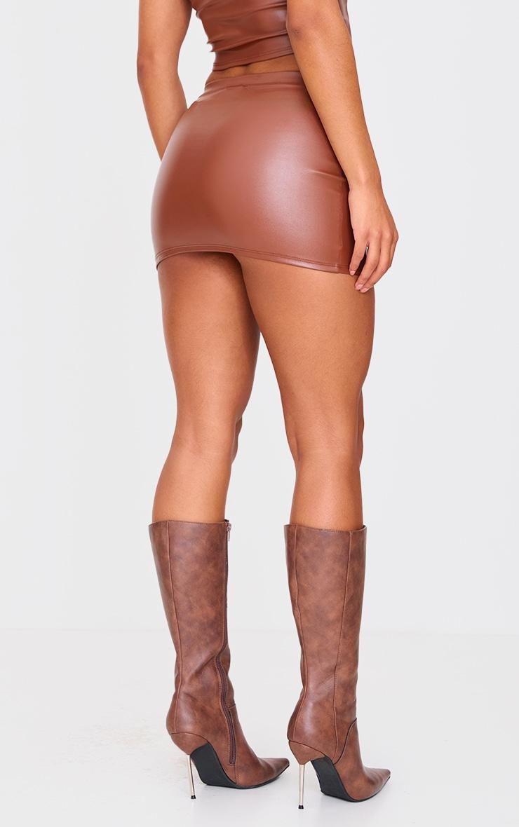 Brown Faux Leather Micro Mini Skirt Product Image