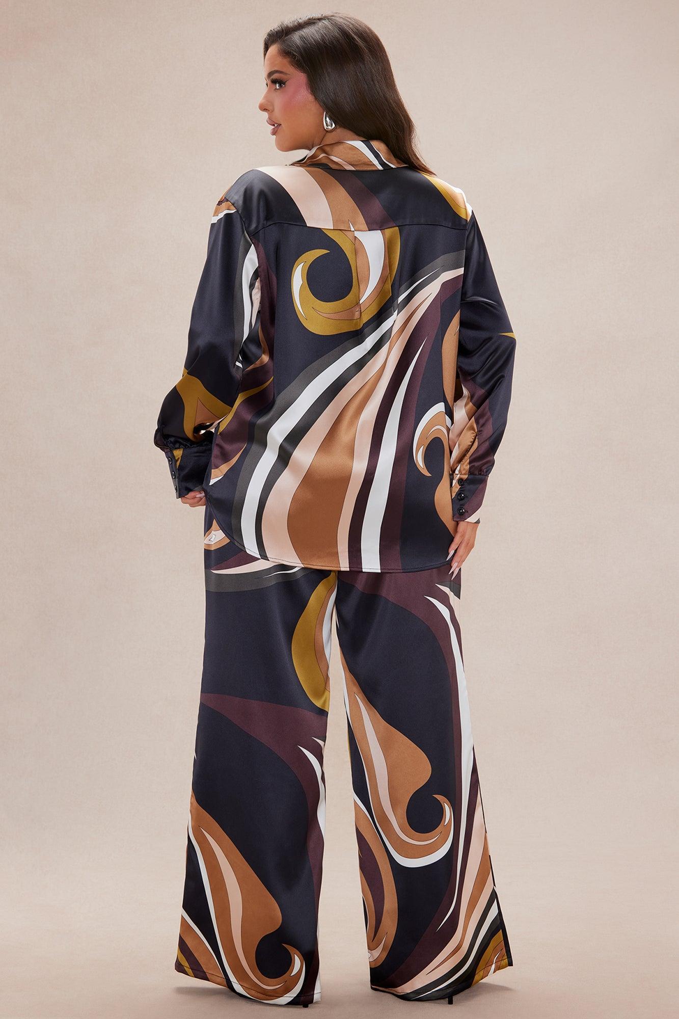 Azelia Satin Pant Set - Brown/combo Product Image