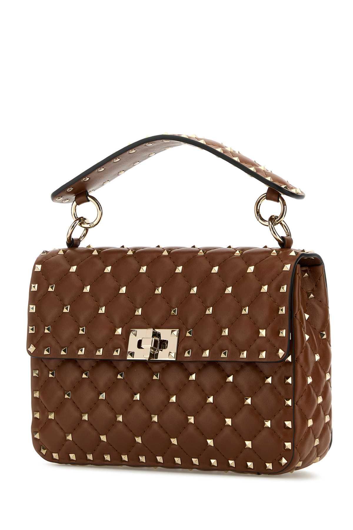 Brown Nappa Leather Medium Rockstud Spike Handbag Product Image