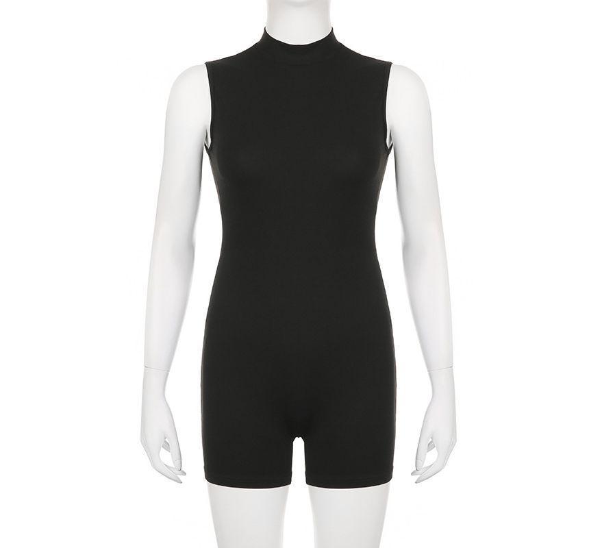 Sleeveless Turtleneck Plain Romper Product Image