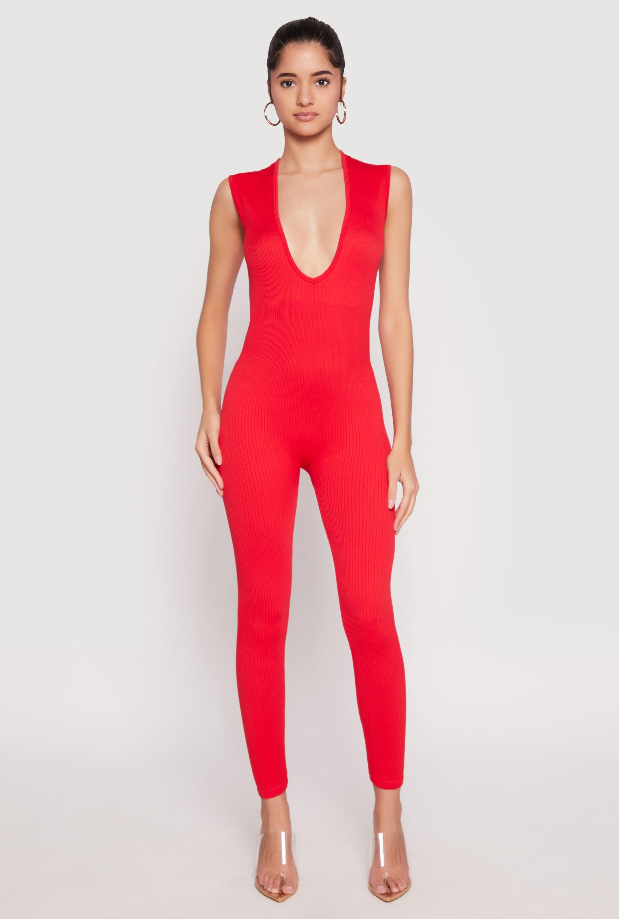 Womens Daisy Seamless Rib Knit Plunge Catsuit Product Image