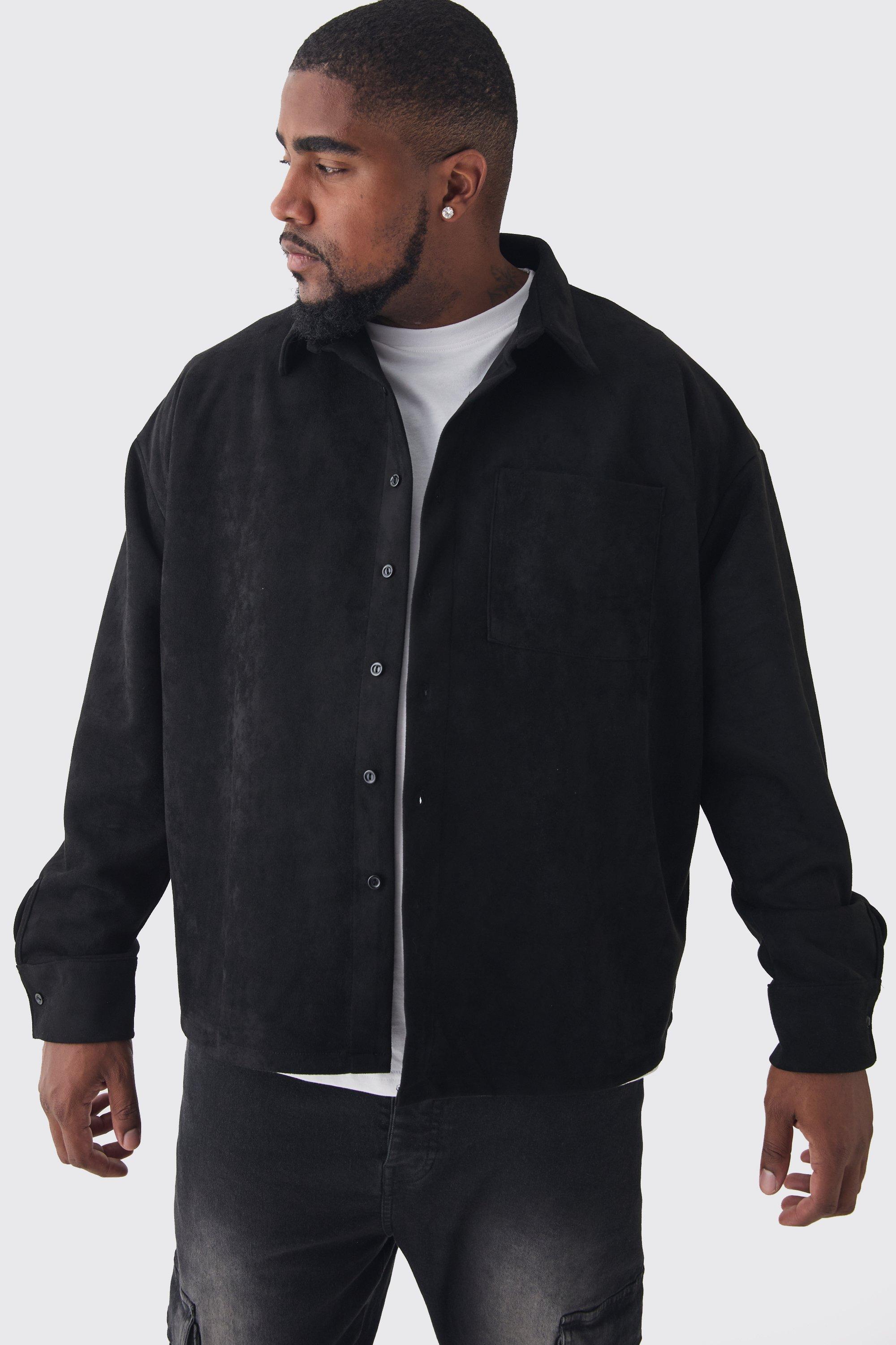 Plus Faux Suede Button Through Overshirt | boohooMAN USA Product Image