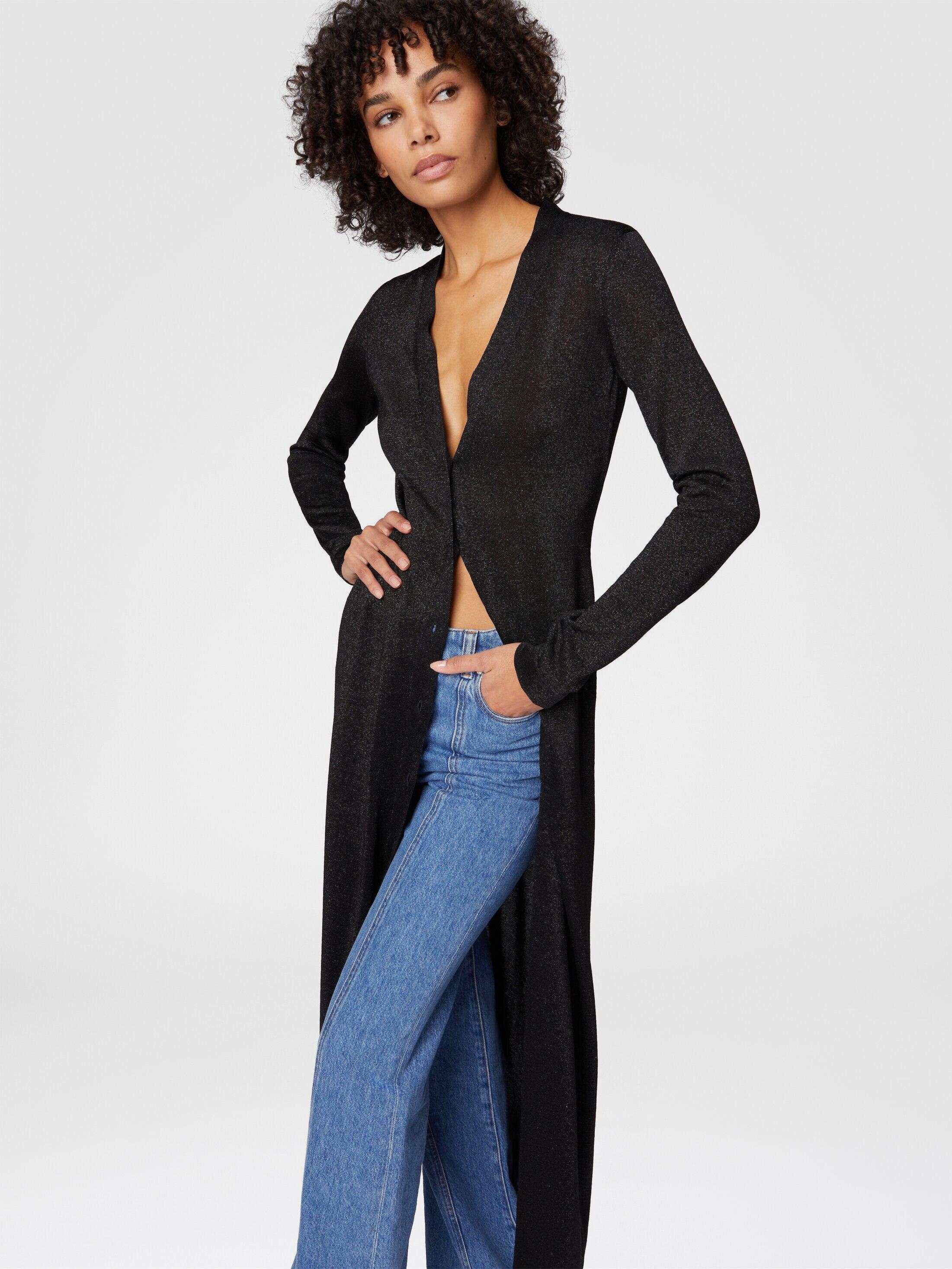 Long lamé viscose cardigan with V-neck Product Image