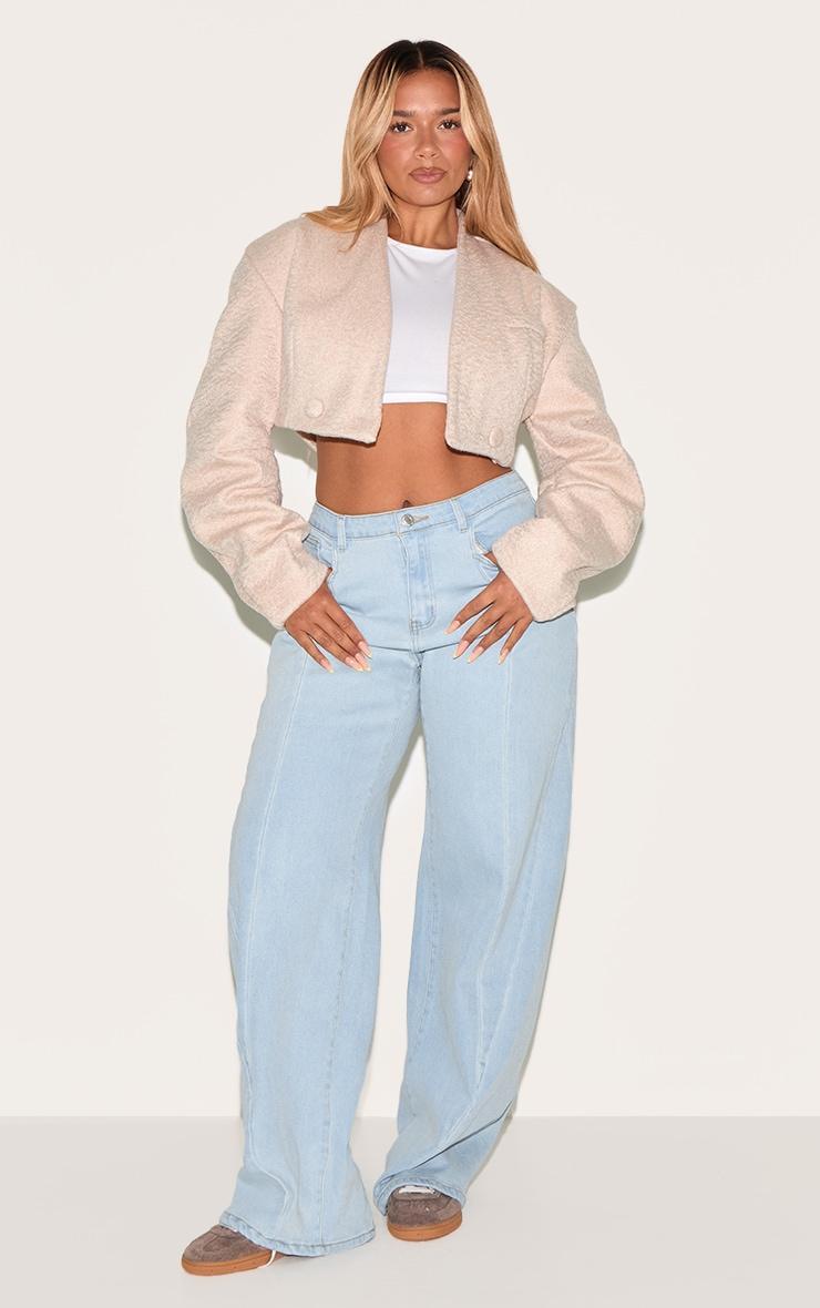 Shape Cream Wool Look Wrap Over Cocoon Sleeve Cropped Jacket Product Image
