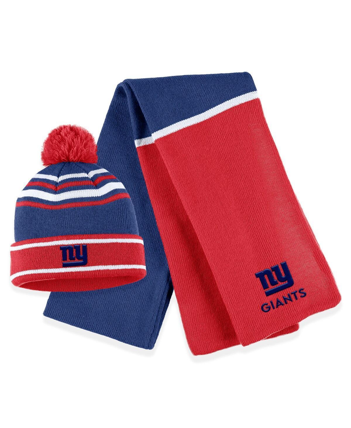 Womens WEAR by Erin Andrews Royal New York Giants Colorblock Cuffed Knit Hat with Pom and Scarf Set Product Image