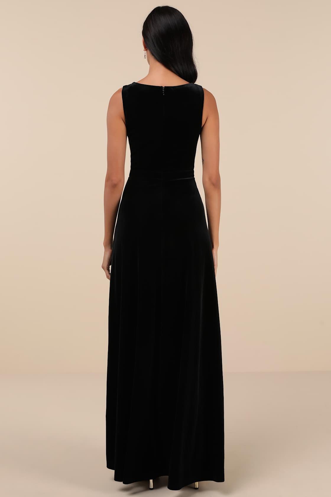 Beautiful Night Black Velvet Sleeveless Maxi Dress Product Image