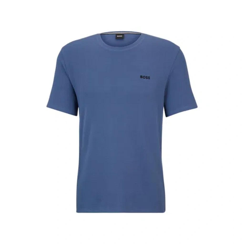 HUGO BOSS Pajama T-shirt With Embroidered Logo In Blue Product Image