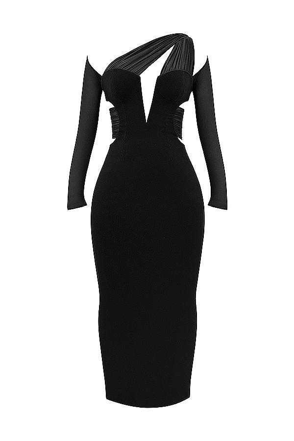 Zahra Black Plunge Maxi Dress Product Image