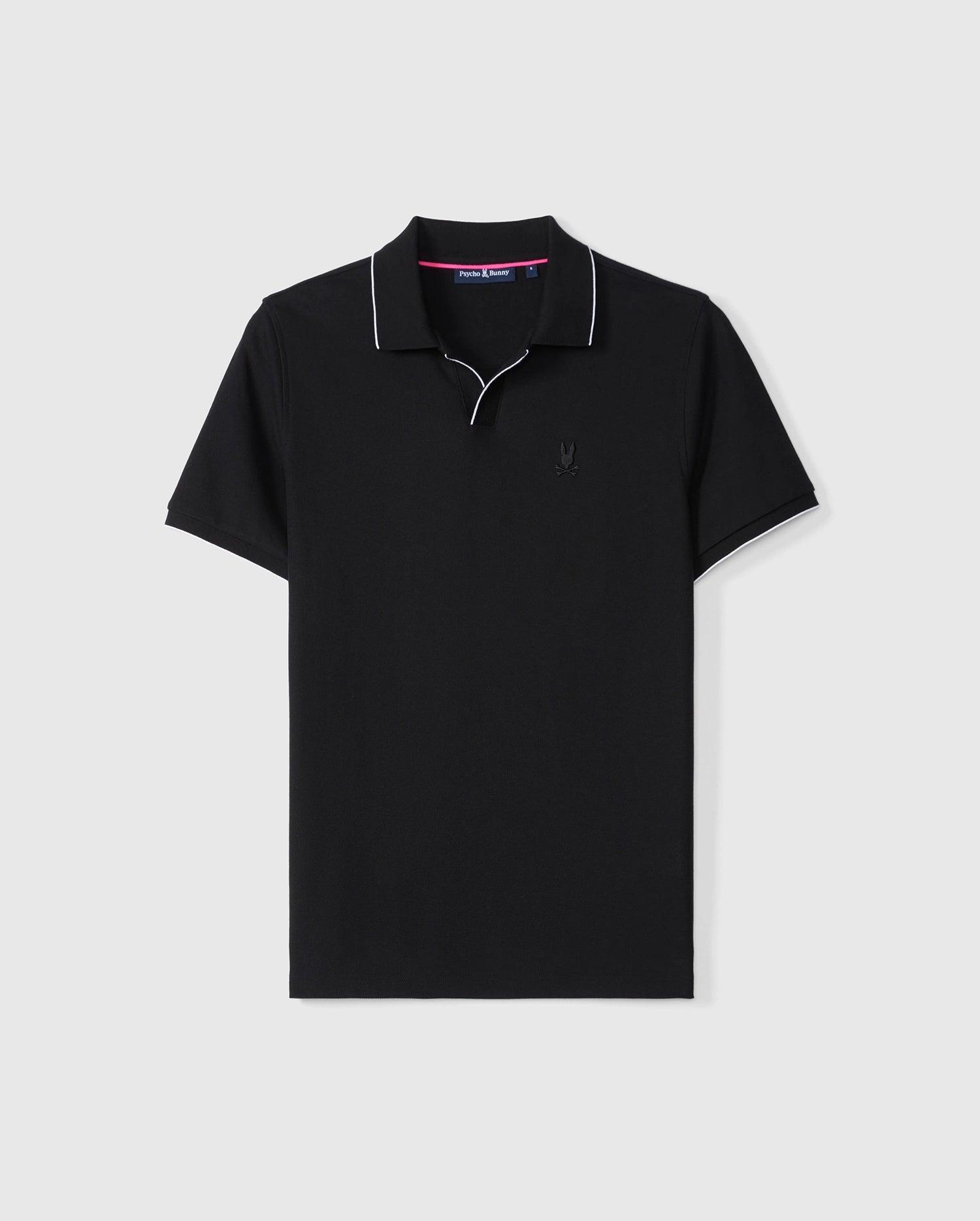 Psycho Bunny Men's Richards Johnny Collar Pique Polo Shirt 001 BLACK Product Image