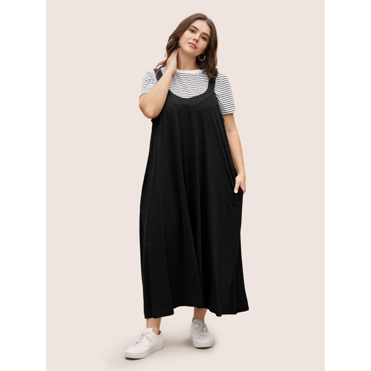 Plus Size Supersoft Essentials Plain Adjustable Straps Dress Black Women Casual Non Sleeveless Curvy BloomChic 14-16/1X Product Image
