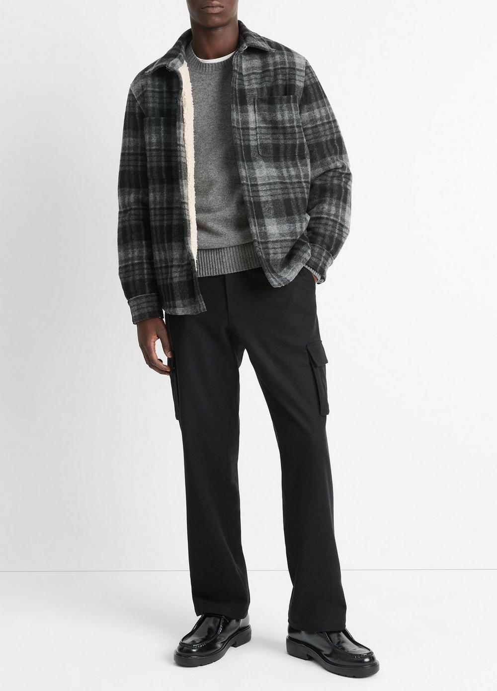 Mens Sherpa-Lined Plaid Shirt Jacket, Night Moss Combo, Size M Vince Product Image