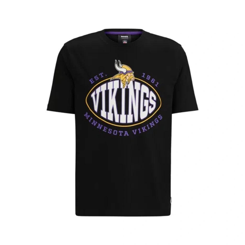 HUGO BOSS Boss X Nfl Stretch-cotton T-shirt With Collaborative Branding In Vikings Product Image