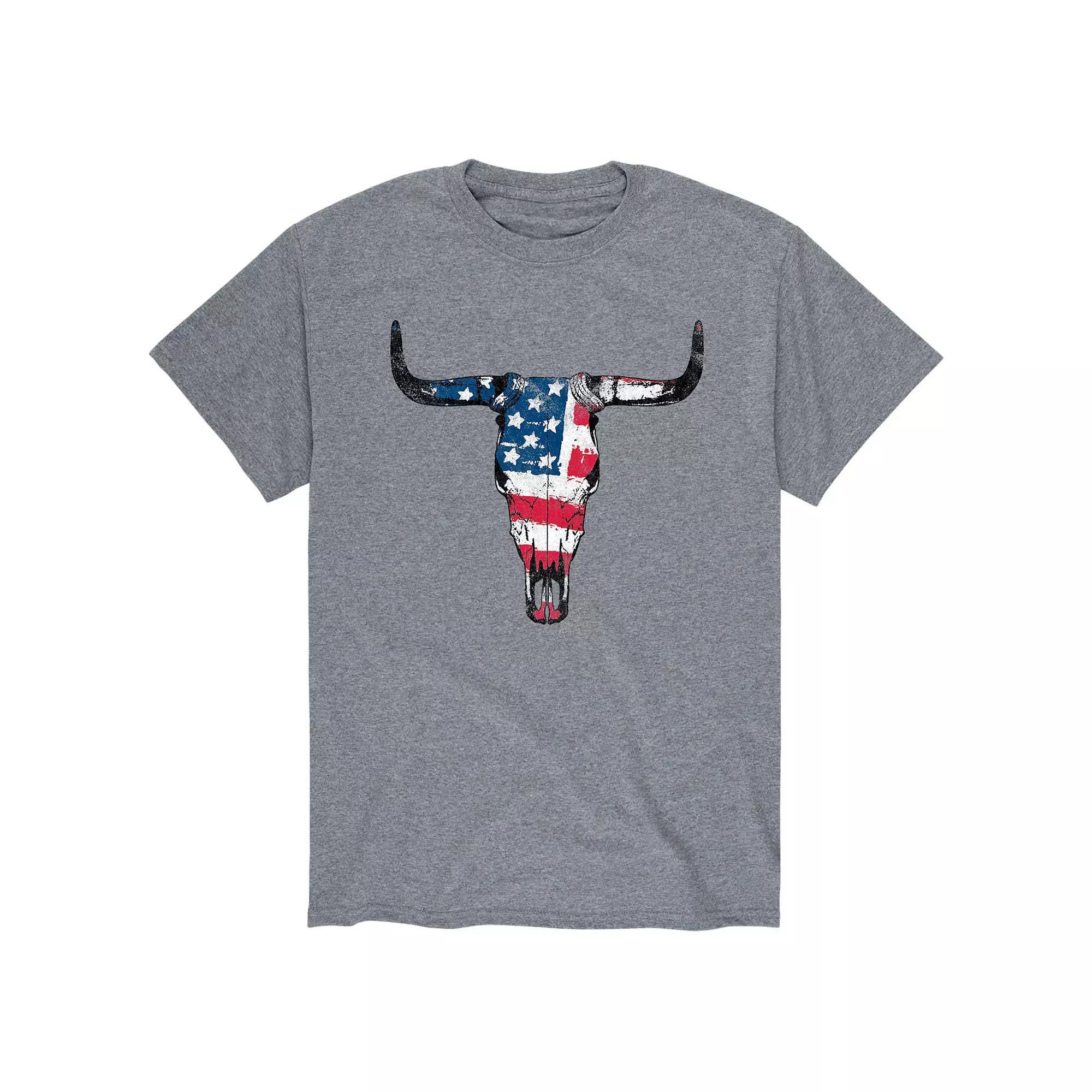 Men's American Flag Steer Skull Tee,  Product Image