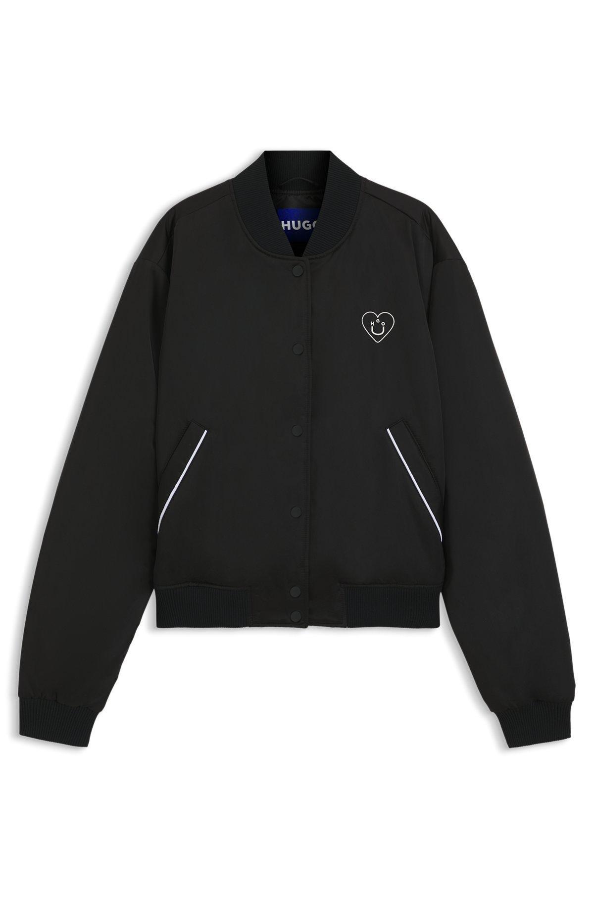 Padded varsity-style jacket with Happy HUGO logos Product Image