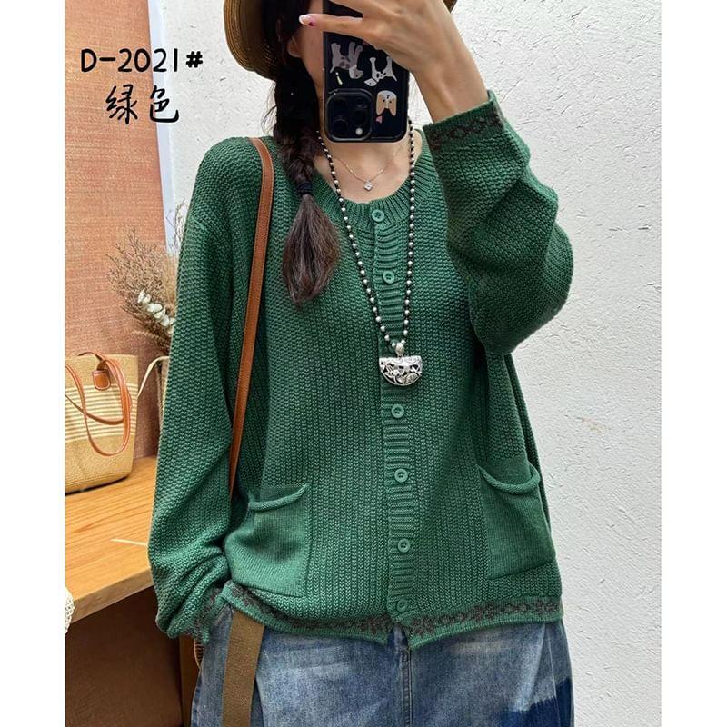 Round Neck Jacquard Cardigan Product Image