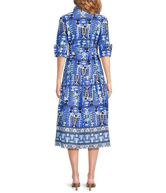 Jude Connally Sutton Seaside Catch Print Point Collar 3/4 Sleeve Tie Waist Midi Dress Product Image