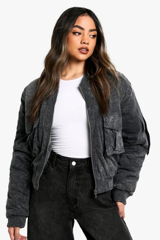 Utility Pocket Cropped Bomber Jacket Product Image