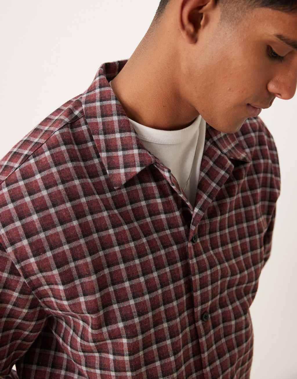 ASOS DESIGN oversized boxy shirt in burgundy check Product Image