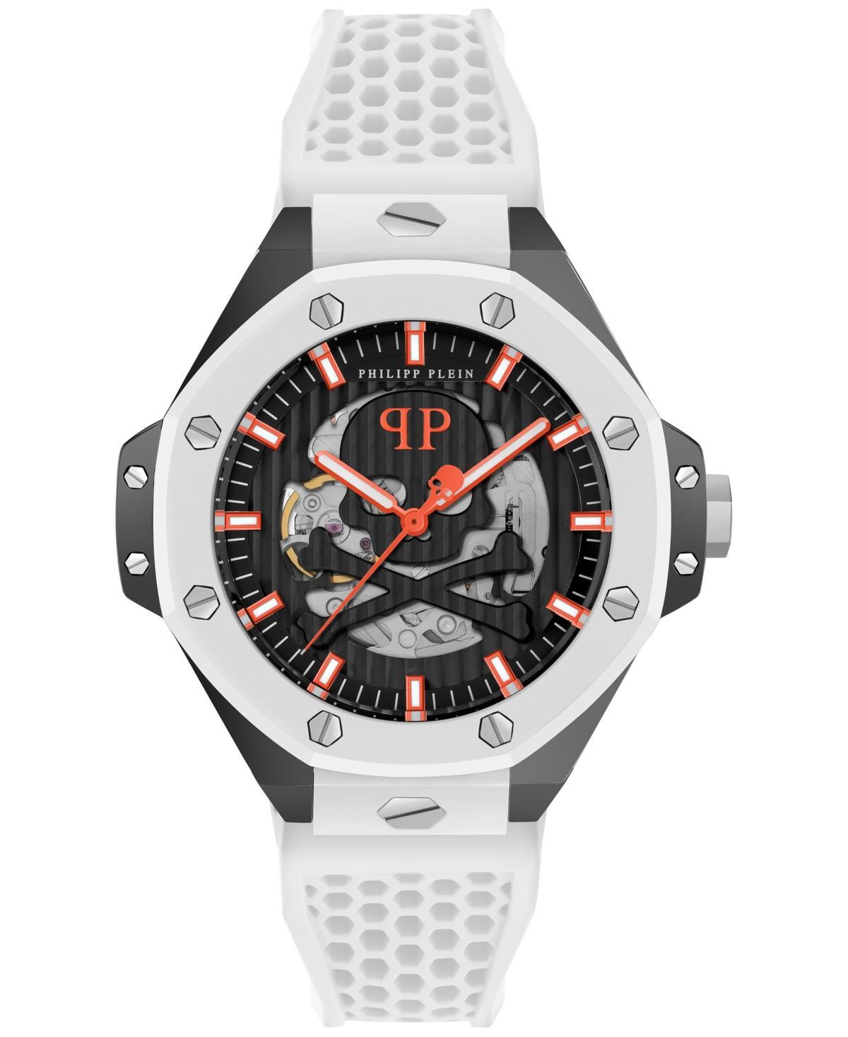 PHILIPP PLEIN Men's Automatic Skeleton Royal White Silicone Strap Watch 46mm In Black Product Image