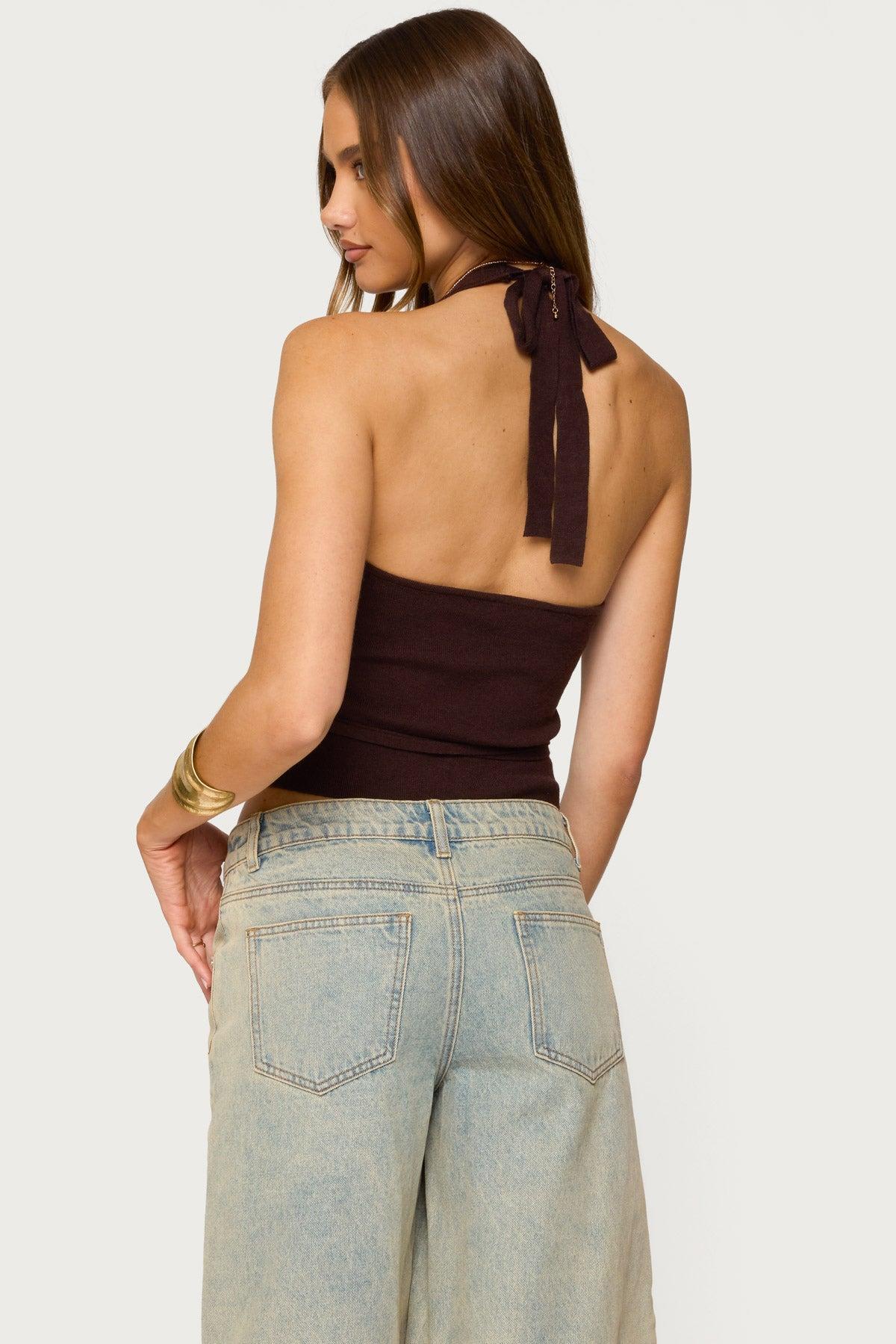 Kez Belted Knit Halter Top Product Image