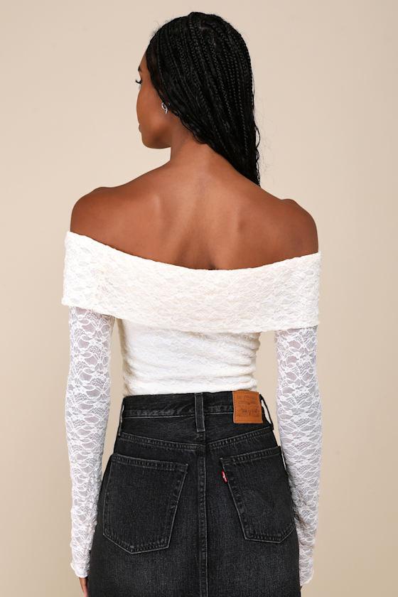 Serene Date Cream Lace Off-the-Shoulder Long Sleeve Top Product Image