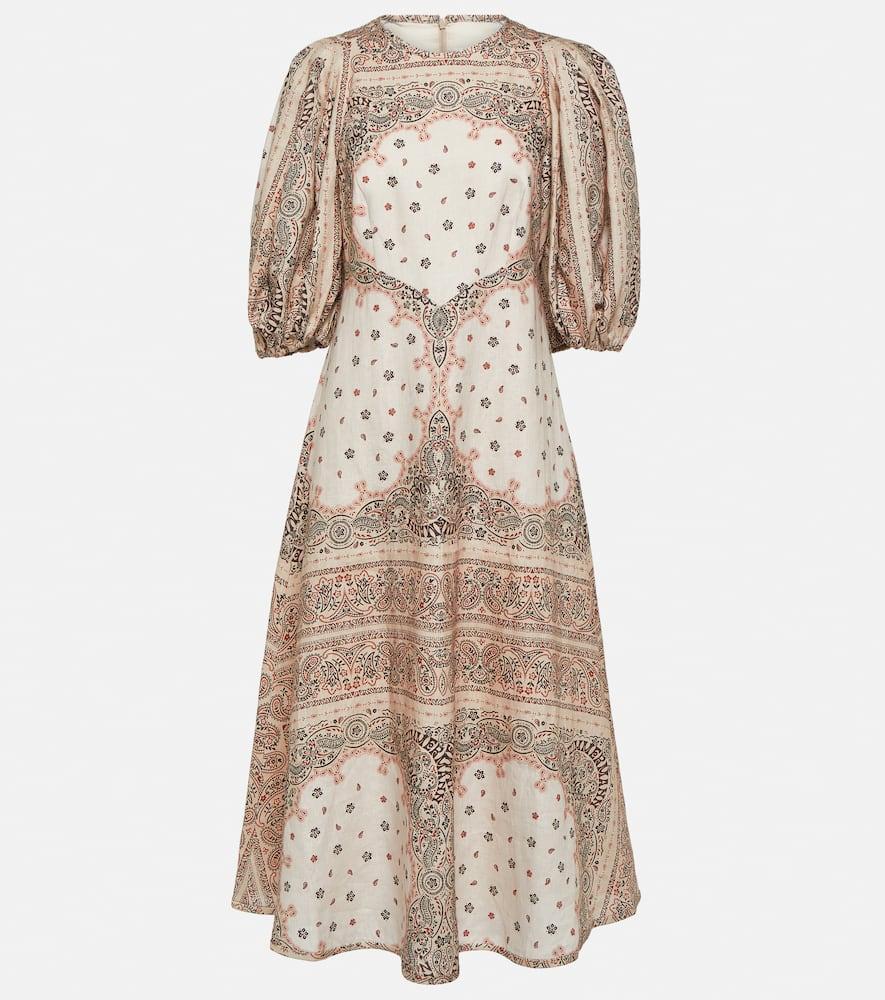 ZIMMERMANN Day Printed Linen Midi Dress In Multi Product Image