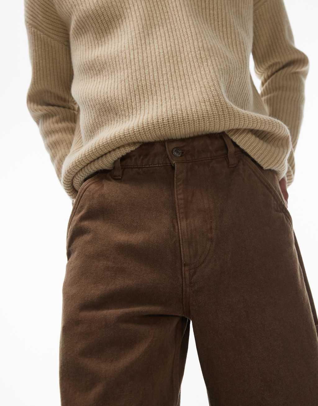 Topman straight acid wash pants in brown Product Image