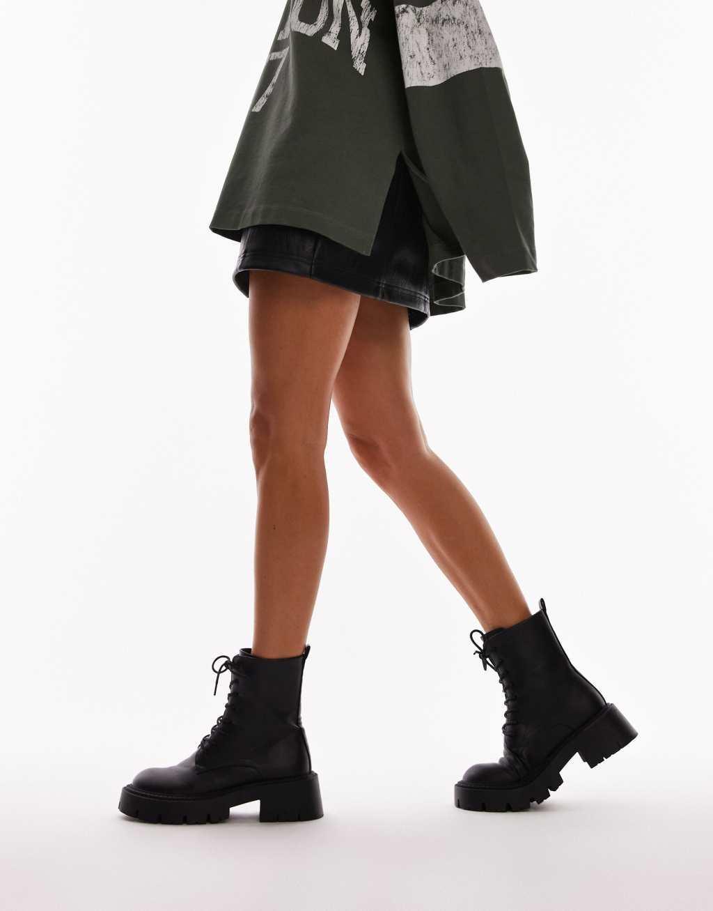 Topshop Lorelai chunky lace up boots in black Product Image