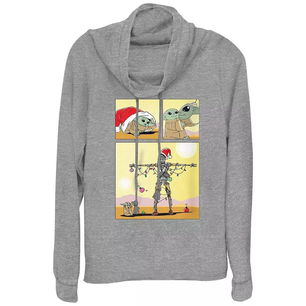 Women's Star Wars The Mandalorian The Child Christmas Robot Cowlneck Graphic Lightweight Long Sleeve, Size: Small, Gray Grey Product Image