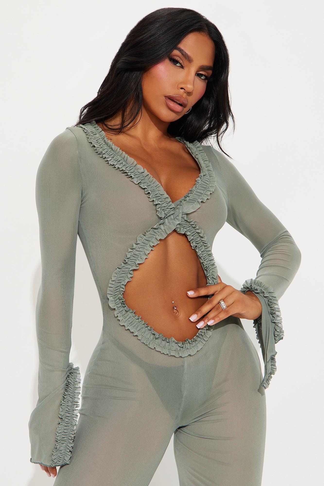 Sunset Dreams Mesh Jumpsuit - Olive Product Image