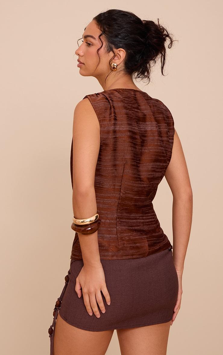 Brown Satin Detail Cowl Top Product Image