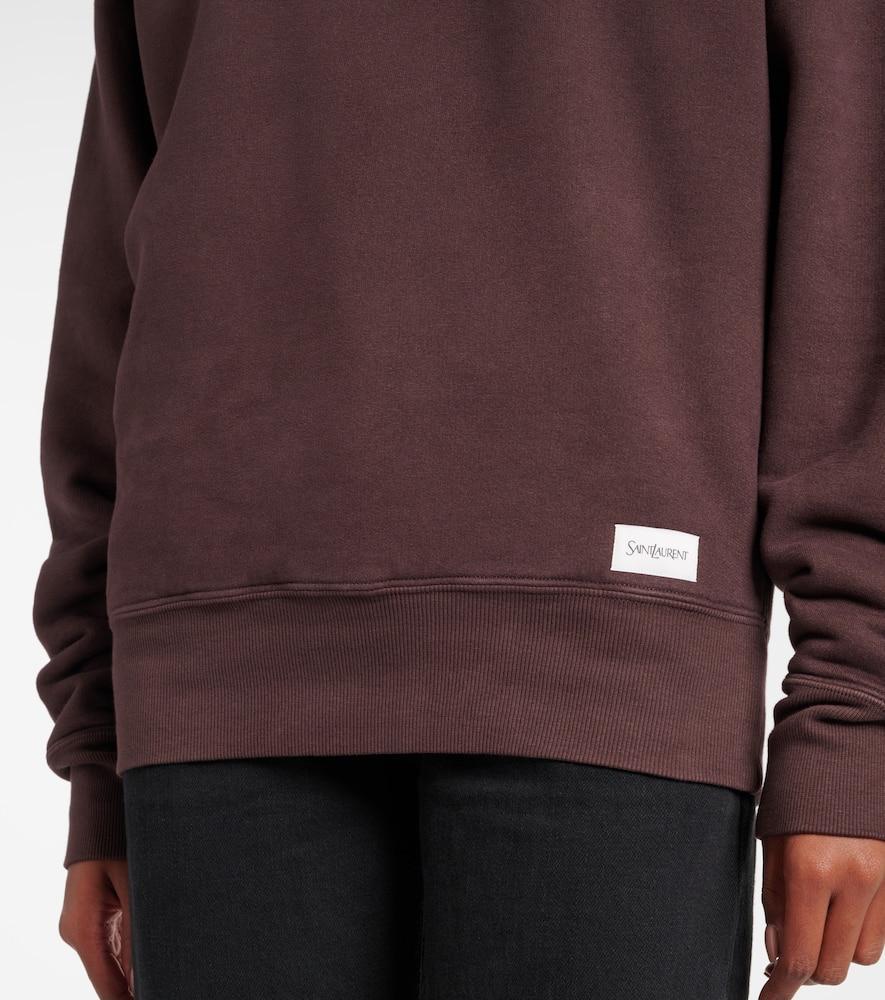 SAINT LAURENT Logo Embroidered Cotton Sweatshirt In Brown Product Image