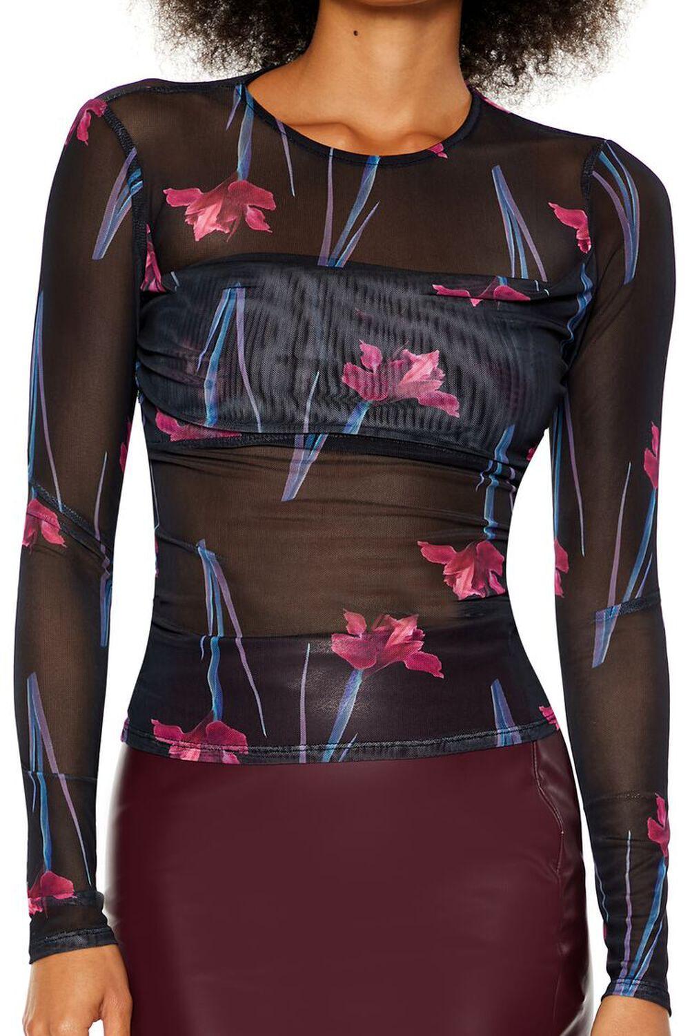 Sheer Floral Print Mesh Top | Forever 21 Product Image