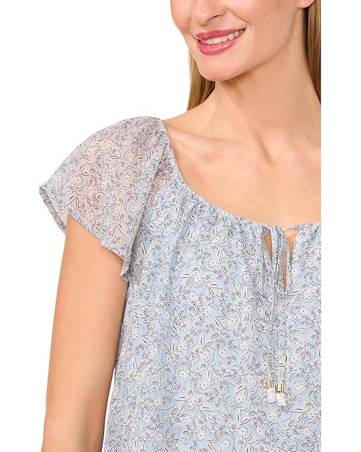 Center Front Tie Round Neckline Flutter Sleeve Top Product Image