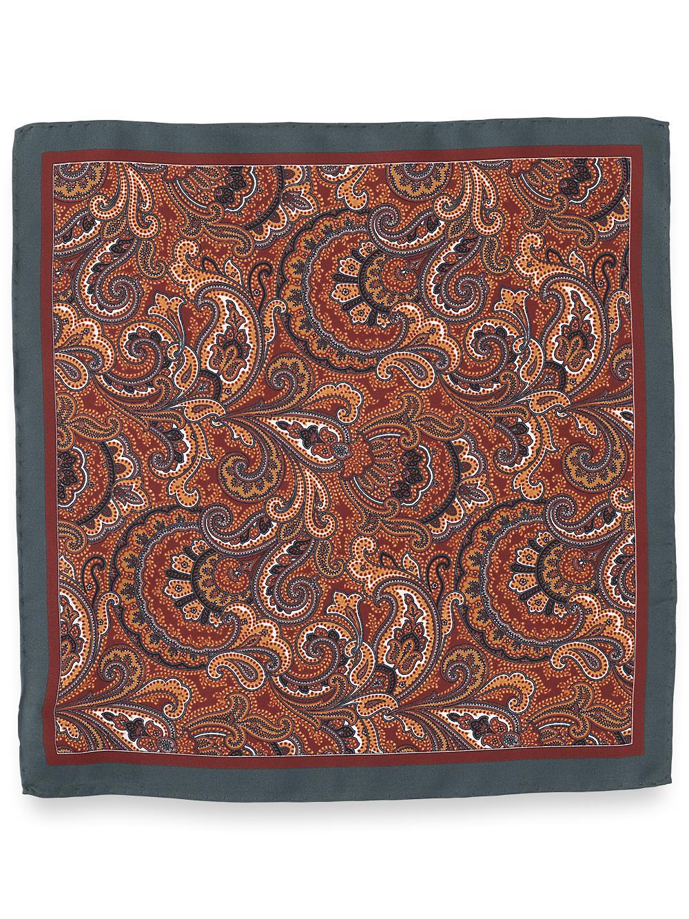 Paisley Silk Pocket Square - Rust/grey Product Image