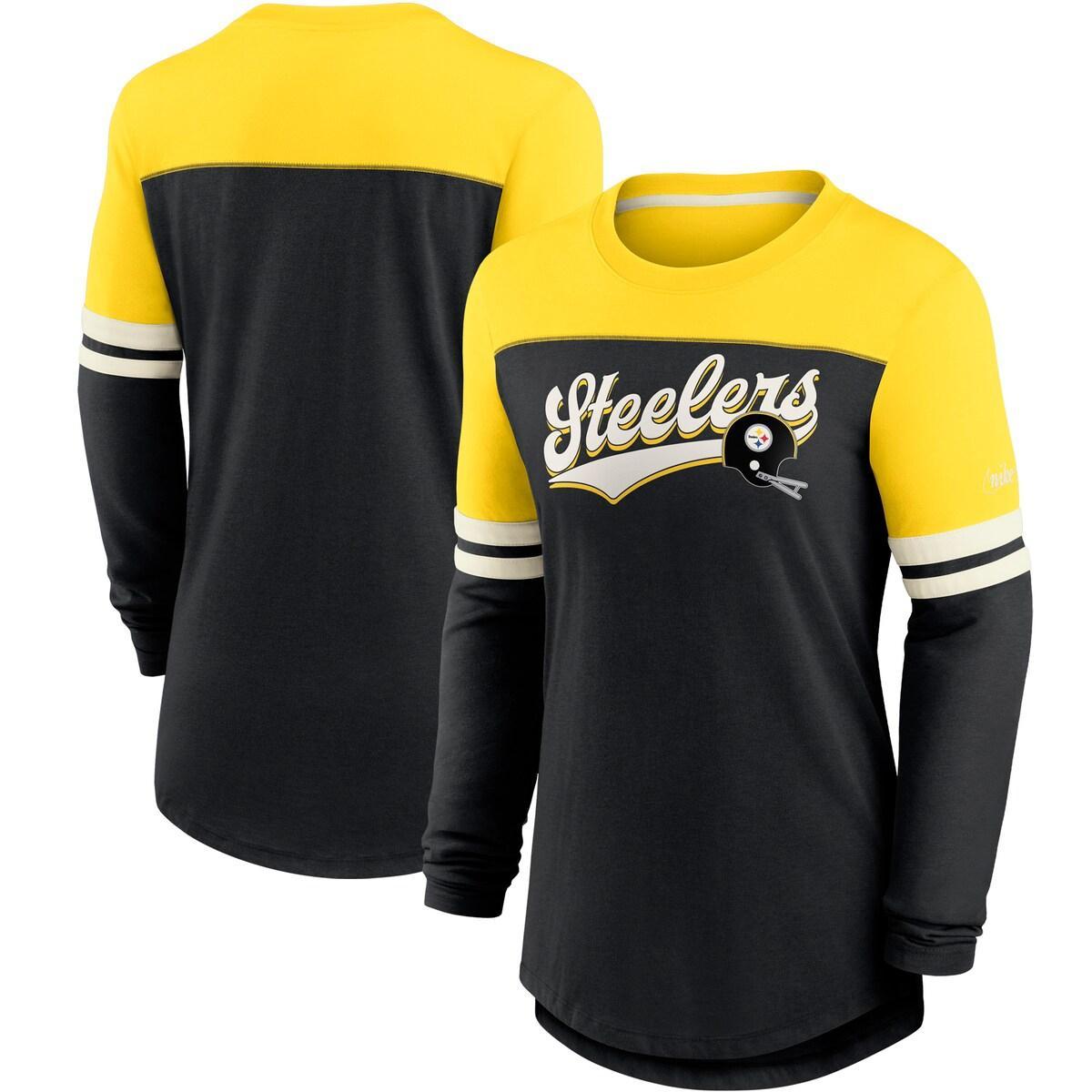 Womens Nike /Gold Pittsburgh Steelers Retro Script Performance Tri-Blend Long Sleeve T-Shirt Product Image