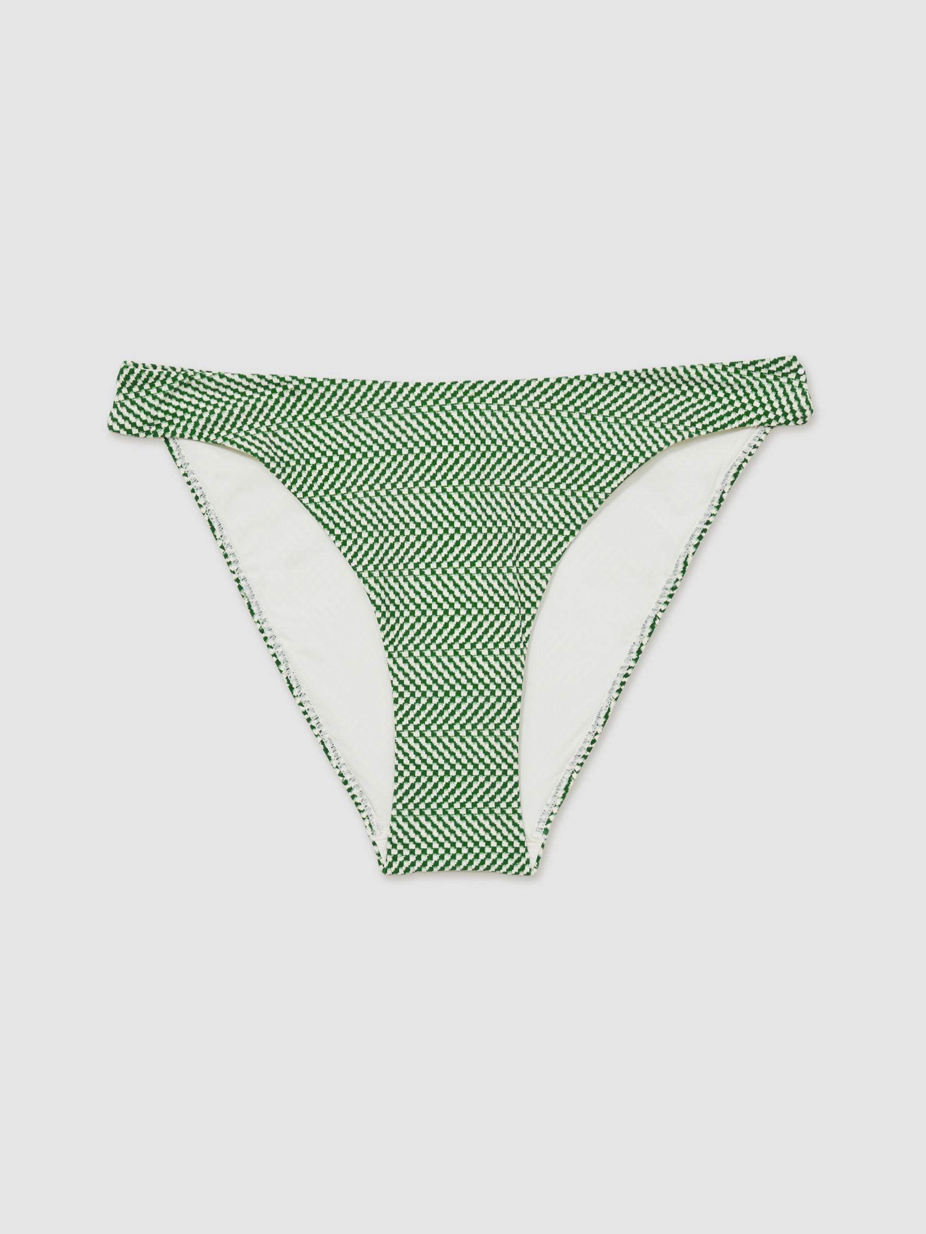 Chequered-Print Bikini Bottoms in Green/White Product Image