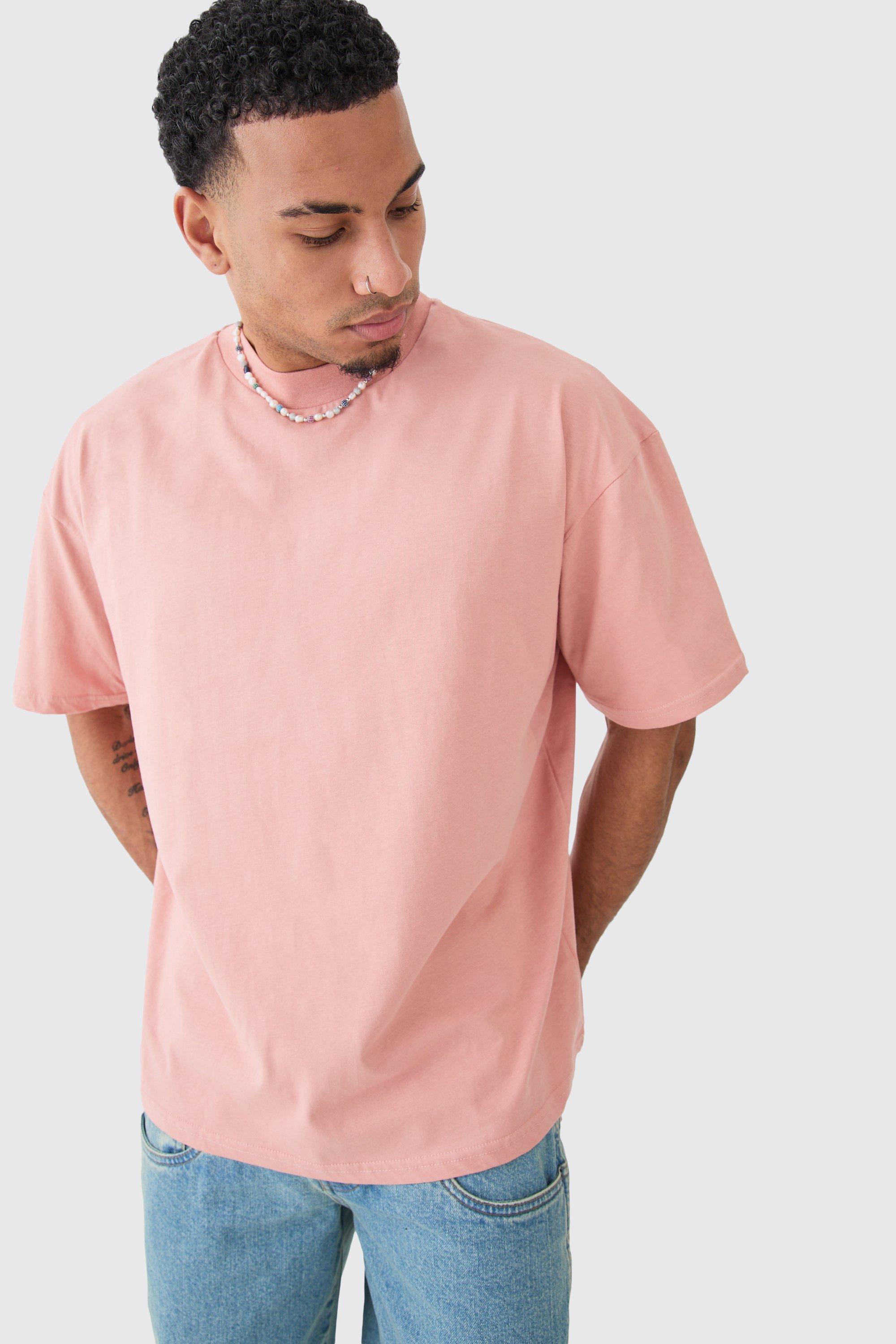 Mens Pink Heavyweight Oversized T-shirt, Pink Product Image