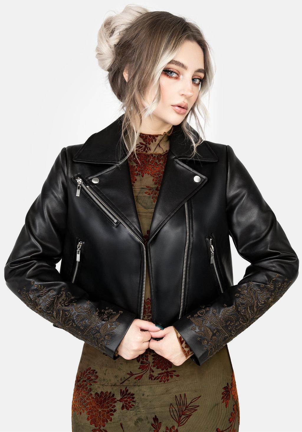 Vervain Embroidered Faux Leather Biker Jacket Product Image