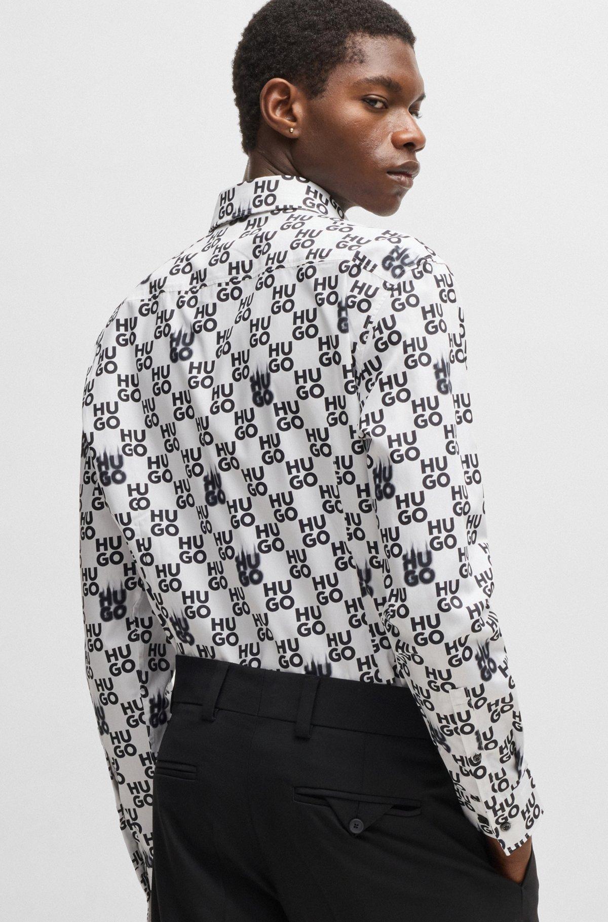 Slim-fit shirt in seasonal-print cotton poplin Product Image