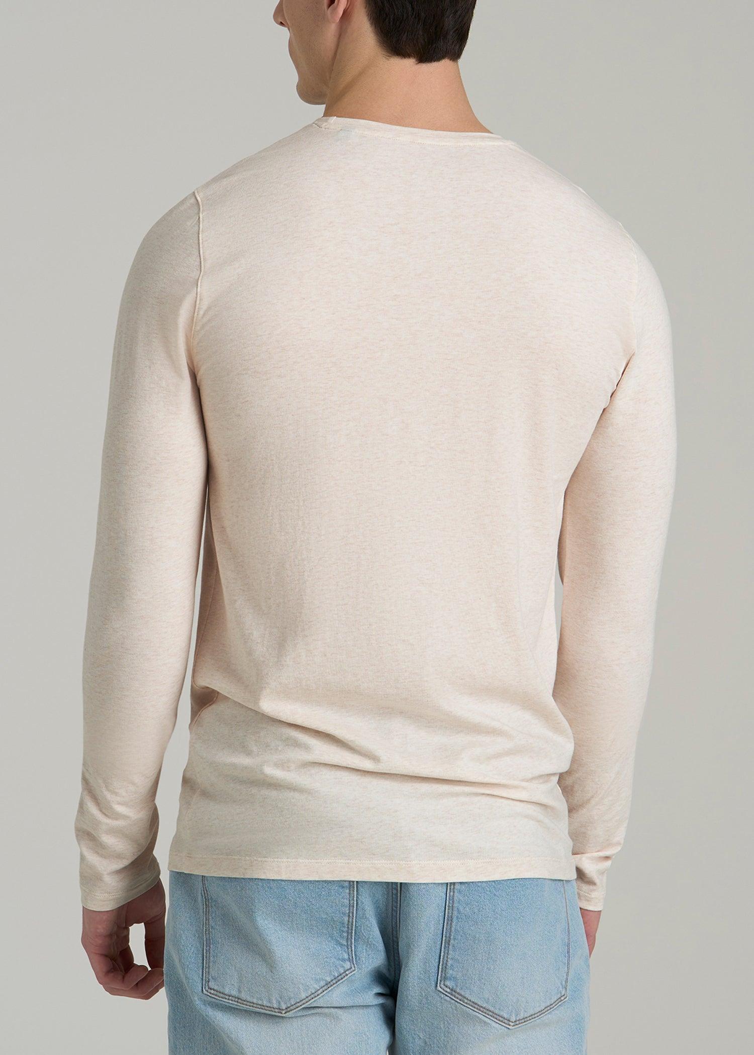 The Essential Modern Fit Crewneck Long Sleeve Tee for Tall Men in Heathered Oatmeal Male Product Image