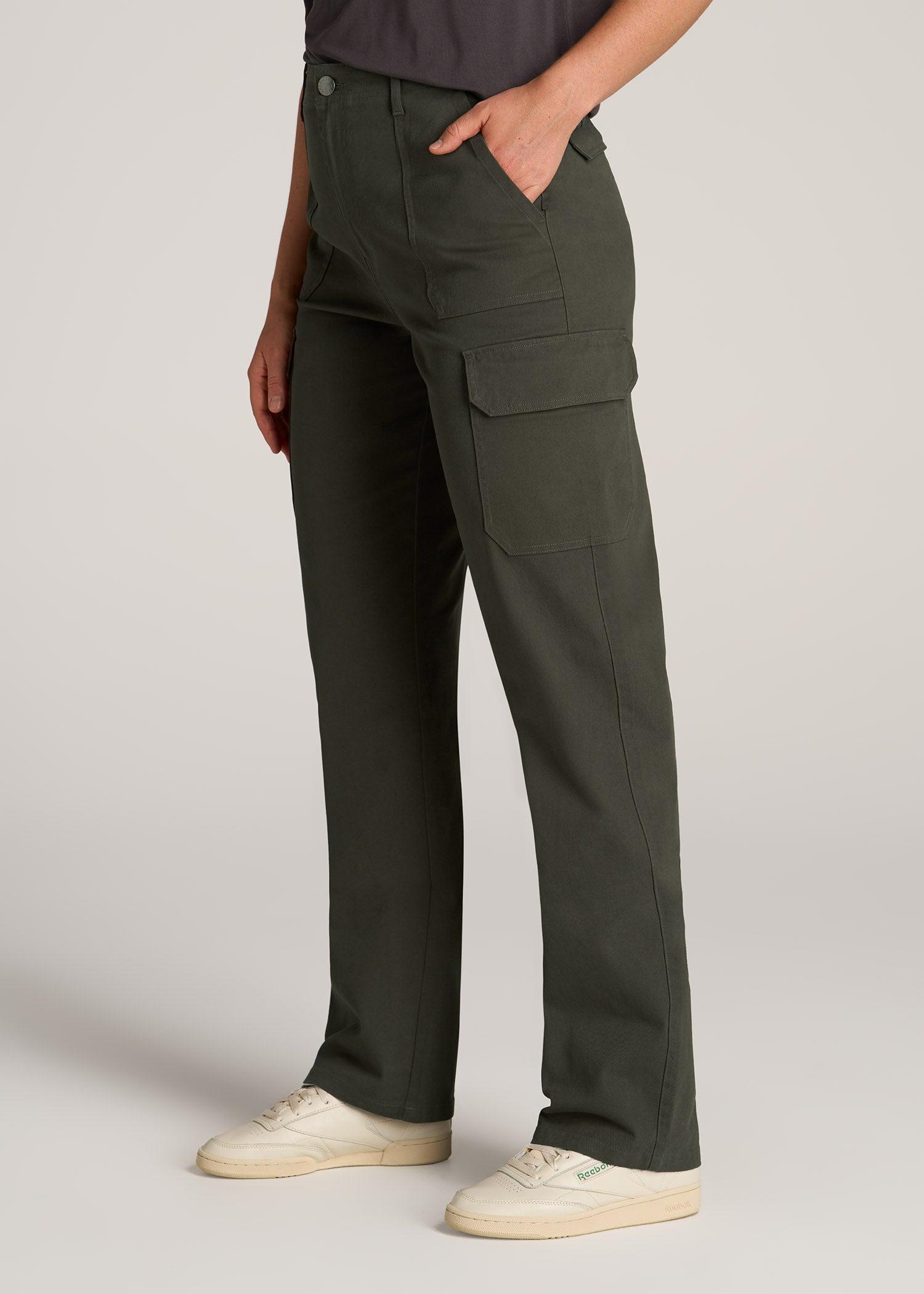 Straight Leg Cargo Chino Pants for Tall Women in Dark Moss Green Product Image