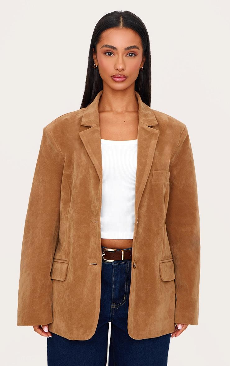 Petite Camel Faux Suede Longline Blazer Product Image