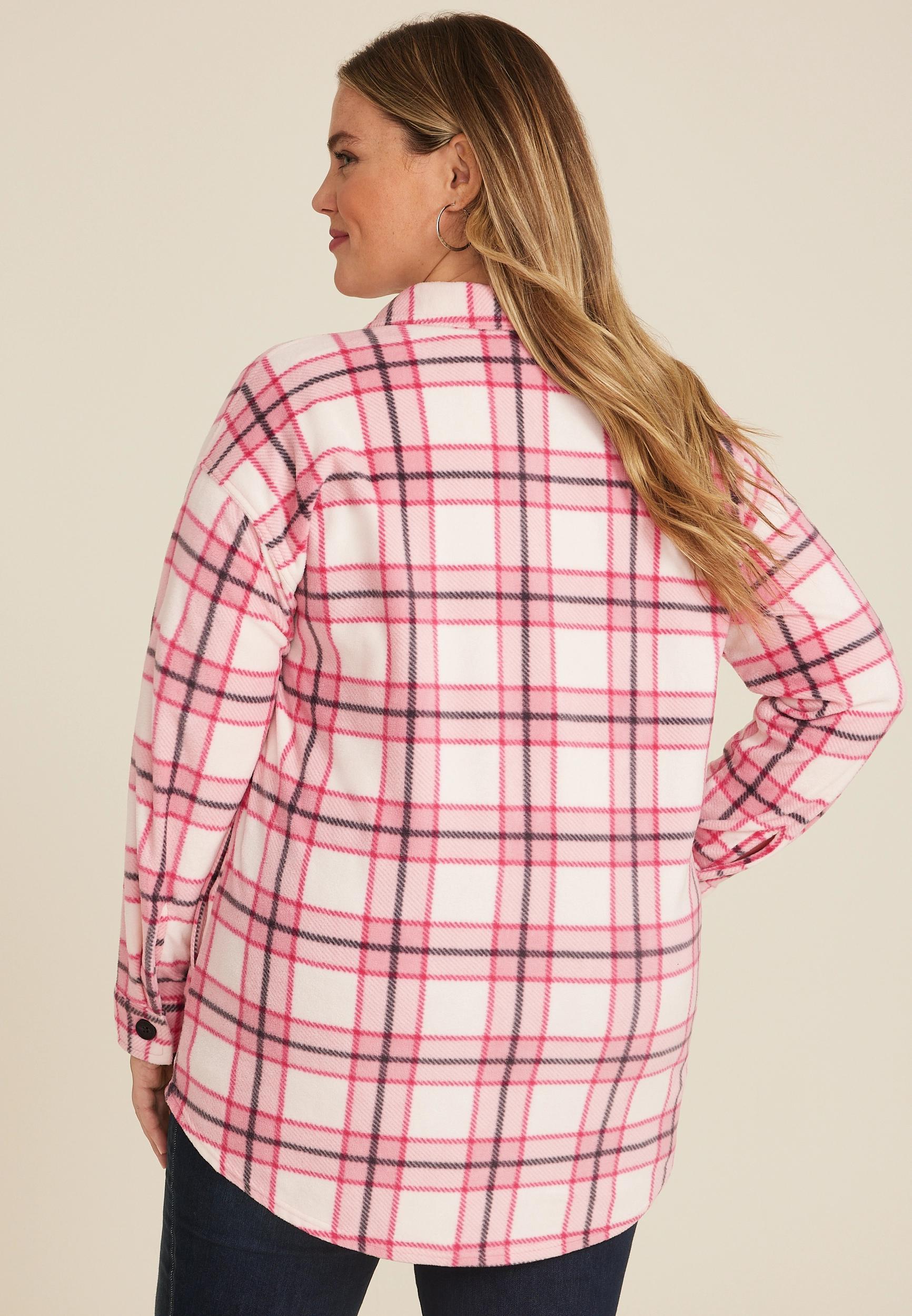 Plus Size Pink Wilder Plaid Fleece Shacket Product Image