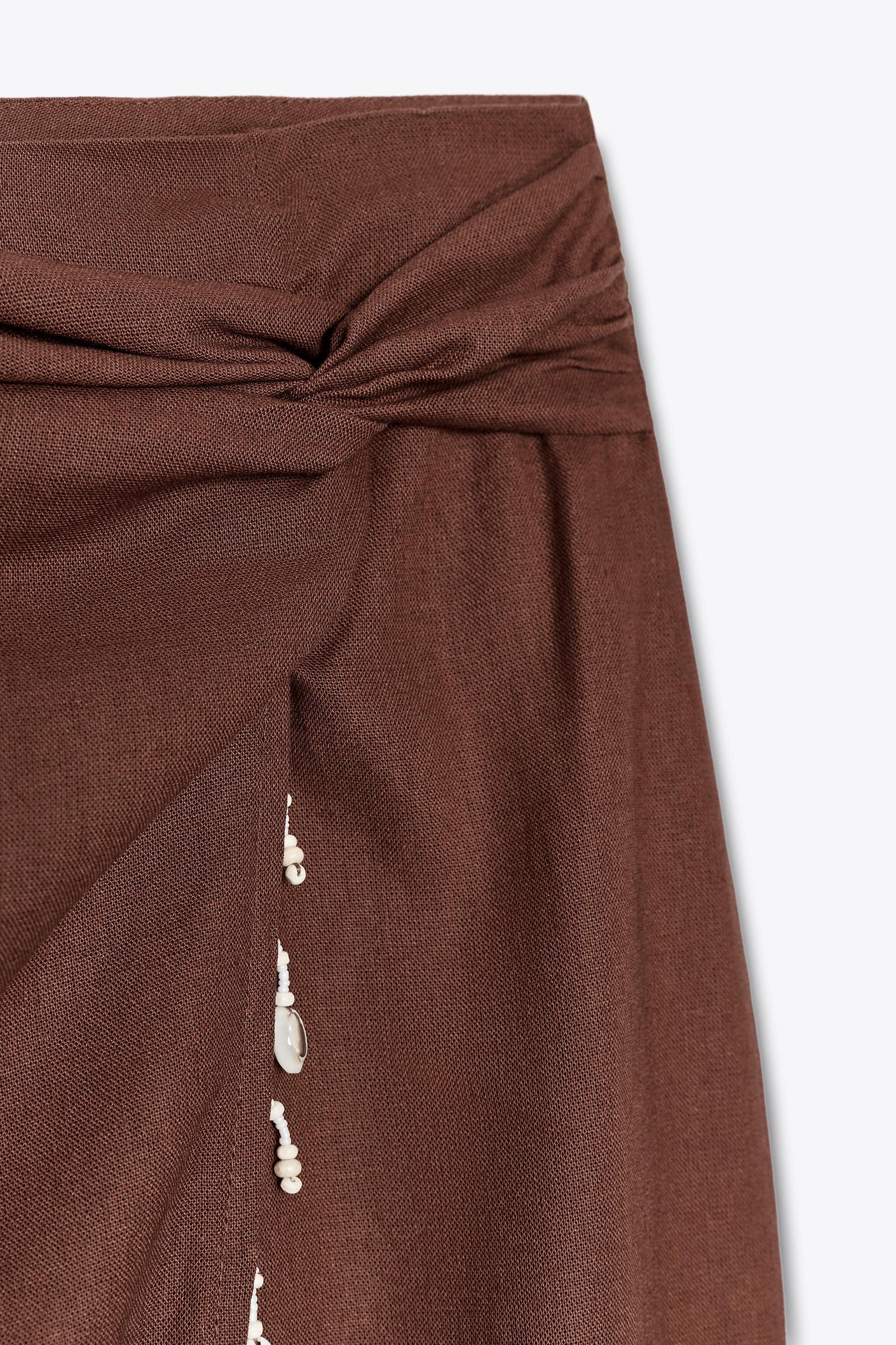 LINEN MIDI SKIRT WITH SHELLS Product Image