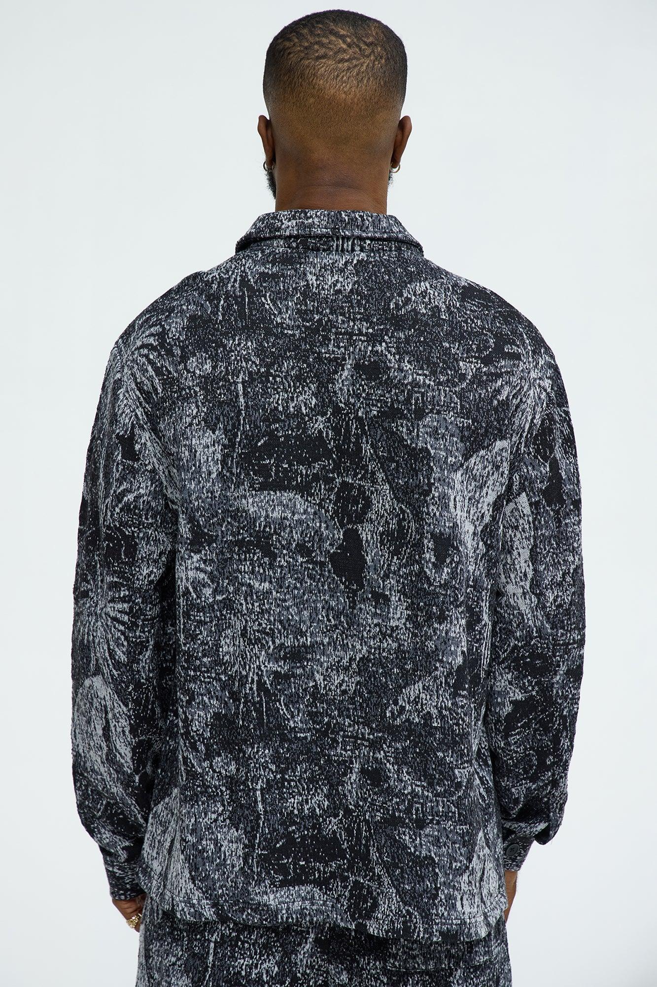 Grainy Tropics Knitted Button Down Shirt - Black/combo Product Image