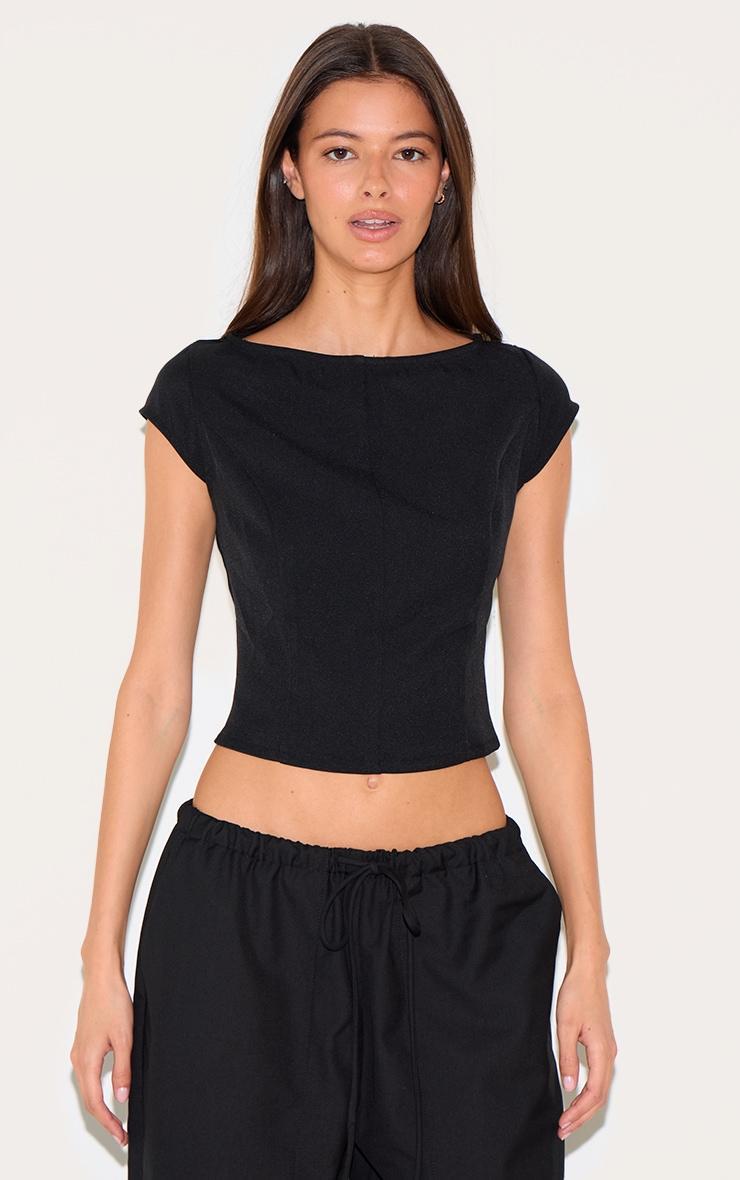 Black Woven Boatneck Top Product Image