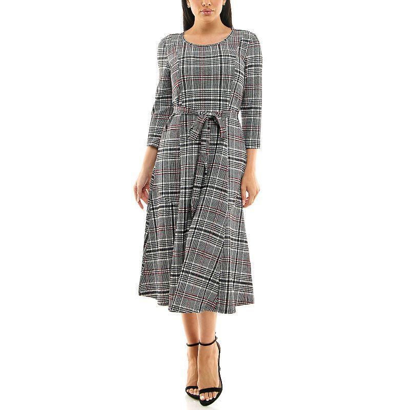 Women's Nina Leonard Sylvia Print Midi Dress, Size: Large, Black Red Product Image